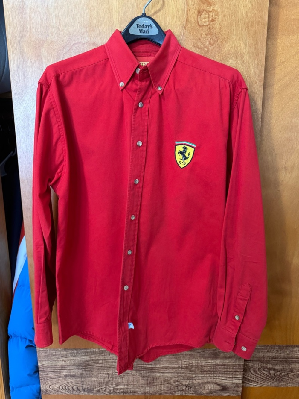Ferrari Men's Red Button-Down Shirt with Crest